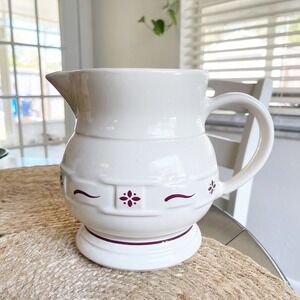 Longaberger Vintage White Ceramic Pitcher Burgundy Floral